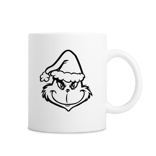 Grinch & Hat Outline Mug - White