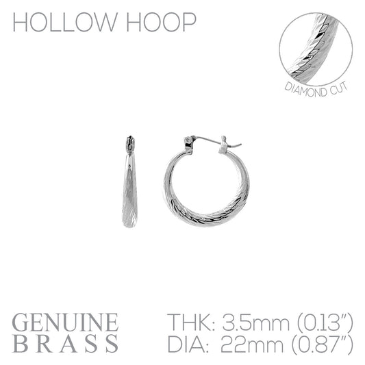 Hollow Hoop Diamond Cut Hoop Earring - .87 Inch - In Gold & Silver
