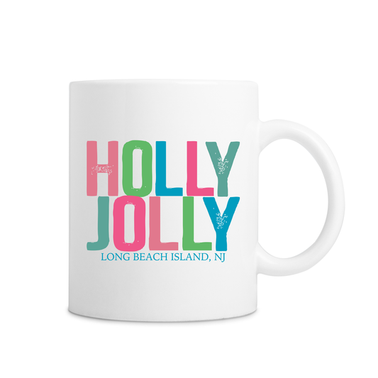 Long Beach Island Colorful Holly Jolly Mug - White