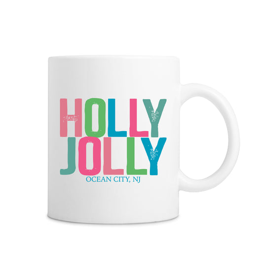 Ocean City Colorful Holly Jolly Mug - White