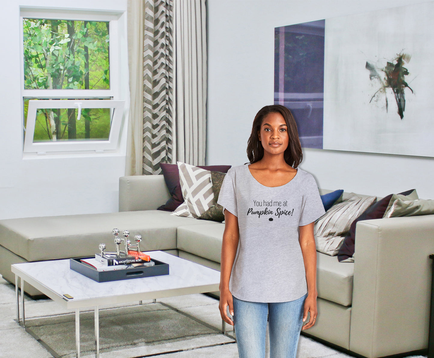 You Had Me At Pumpkin Spice Ladies Tee Shirt - In Grey & White
