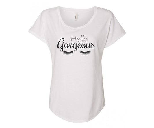 Hello Gorgeous Lashes Ladies Tee Shirt - In Grey & White
