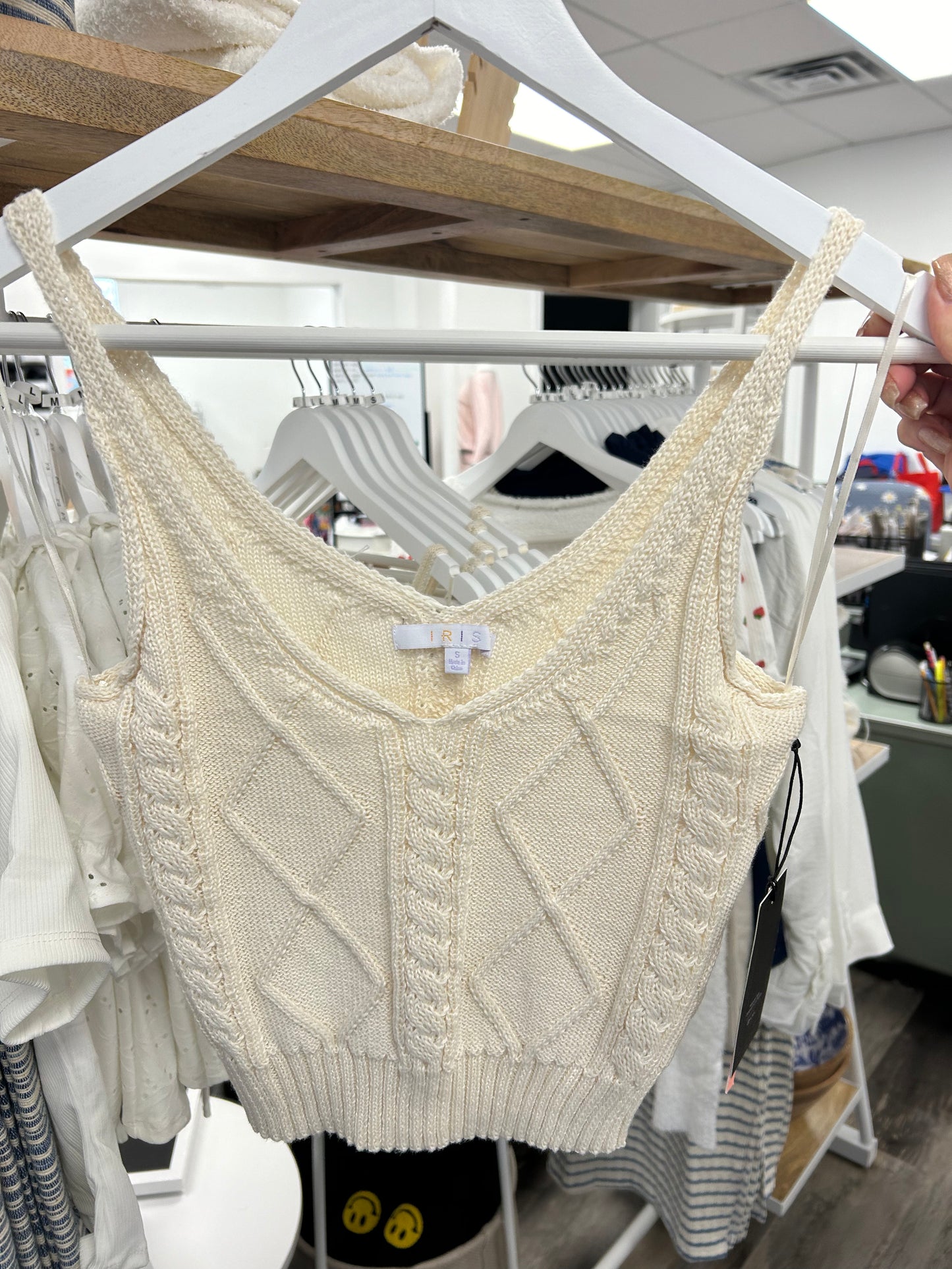 V-Neck Cable Knit Sweater Tank Top - Cream