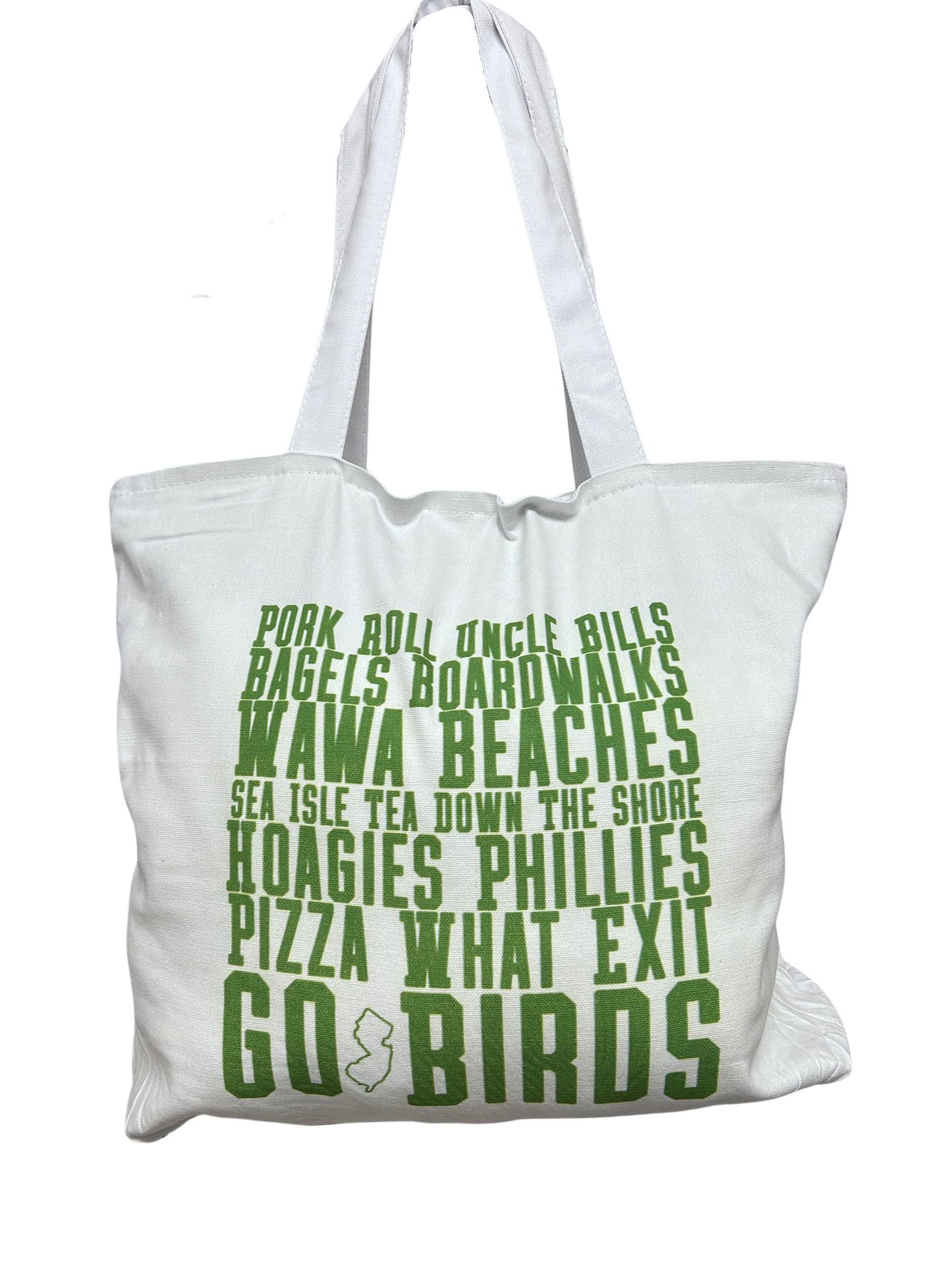 Down The Shore Zipper Tote Bag - White & Kelly Green Text