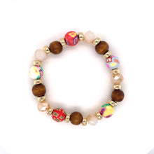 Load image into Gallery viewer, Clay, Wood, &amp; Glass Bead Stretch Bracelet