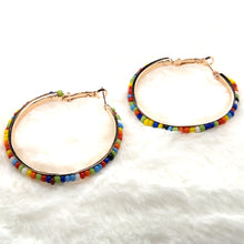 Load image into Gallery viewer, Multi Color Beaded Hoop Gold Tone Earrings
