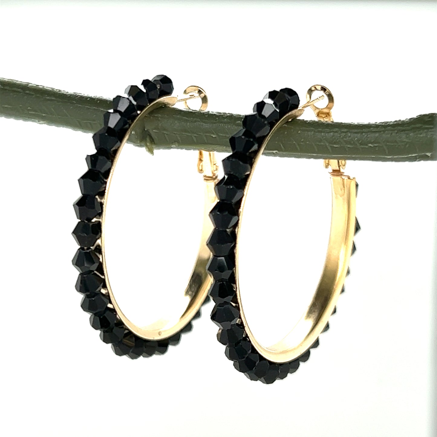 Sparkling Crystal Beaded Gold Tone Hoop Earrings