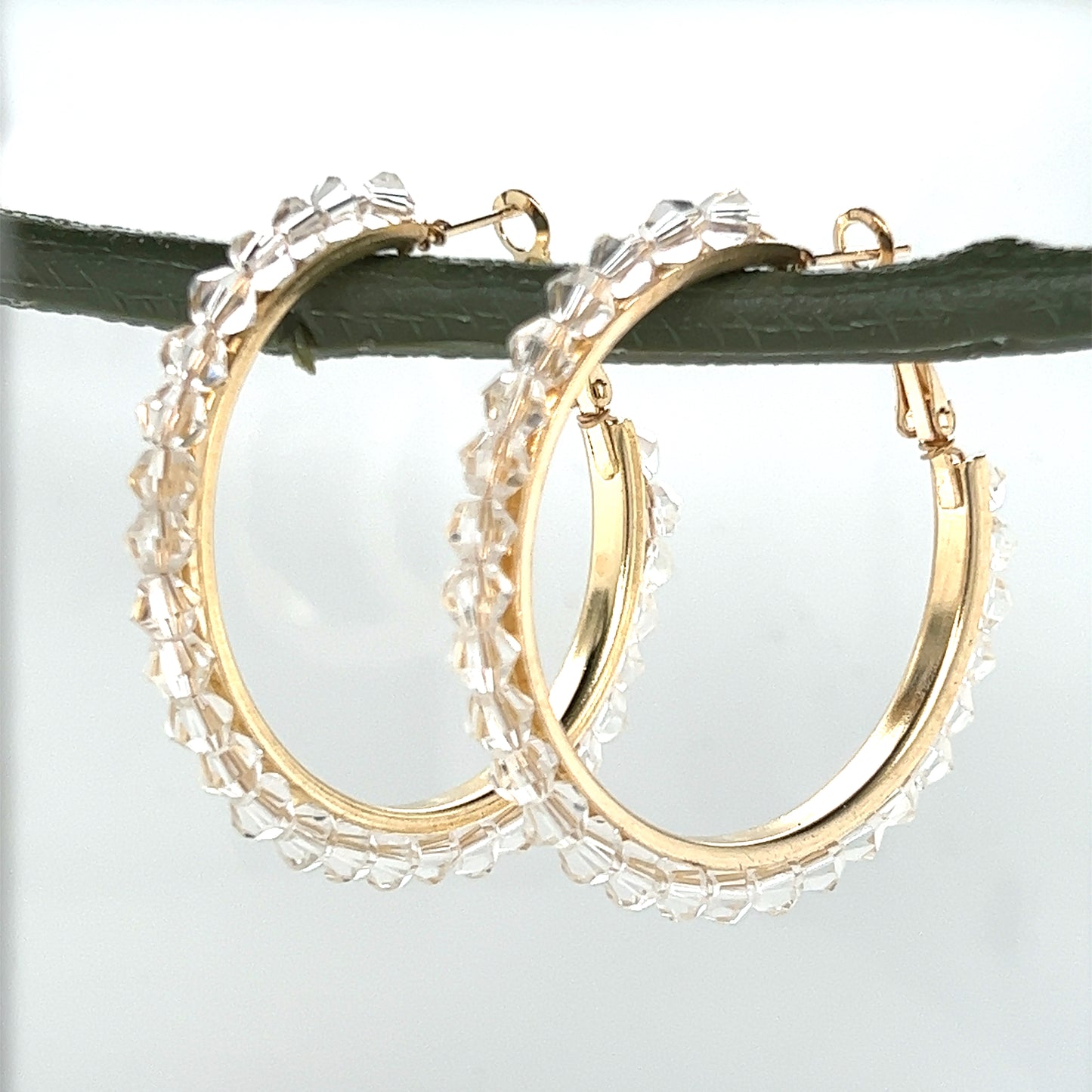 Sparkling Crystal Beaded Gold Tone Hoop Earrings
