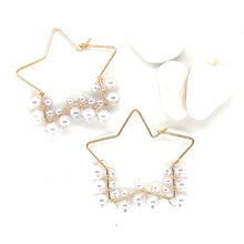 Load image into Gallery viewer, Pearl Wrapped Star Outline Tone Tone Earrings