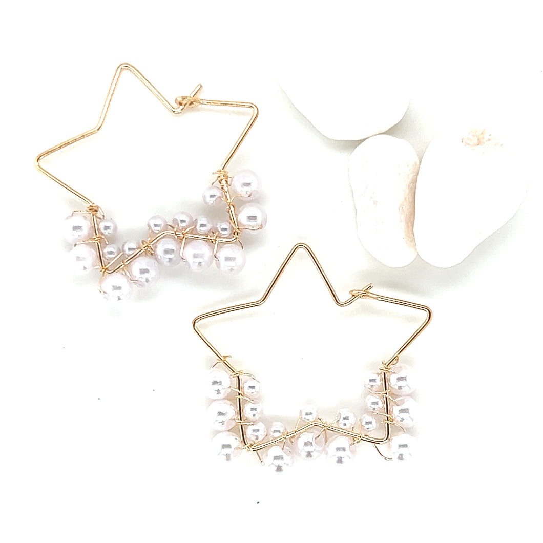 Pearl Wrapped Star Outline Tone Tone Earrings