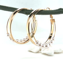 Load image into Gallery viewer, Double Hoop Pearl Bead Gold Tone Earrings