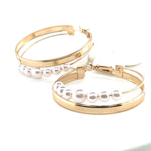 Load image into Gallery viewer, Double Hoop Pearl Bead Gold Tone Earrings