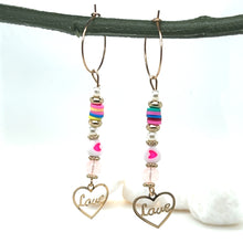 Load image into Gallery viewer, Love Drop Mixed Bead Hoop Dangle Gold Tone Earrings
