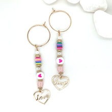 Load image into Gallery viewer, Love Drop Mixed Bead Hoop Dangle Gold Tone Earrings
