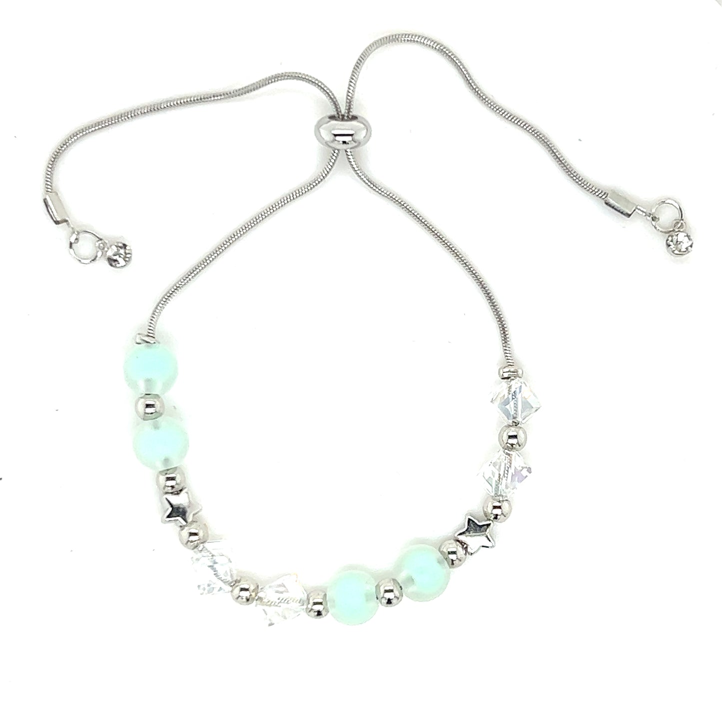 Frosted Crystal & Star Beaded Bolo Bracelet