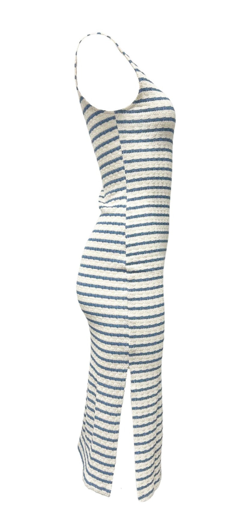 Striped Knit Scoop Neck Sleeveless Midi Dress - Chambray Blue & Cream Stripes