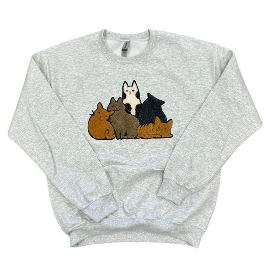 AWANJ Donation - Fluffy Kitty Cat Crew Neck Sweatshirt With Black Shimmer Trim - Grey
