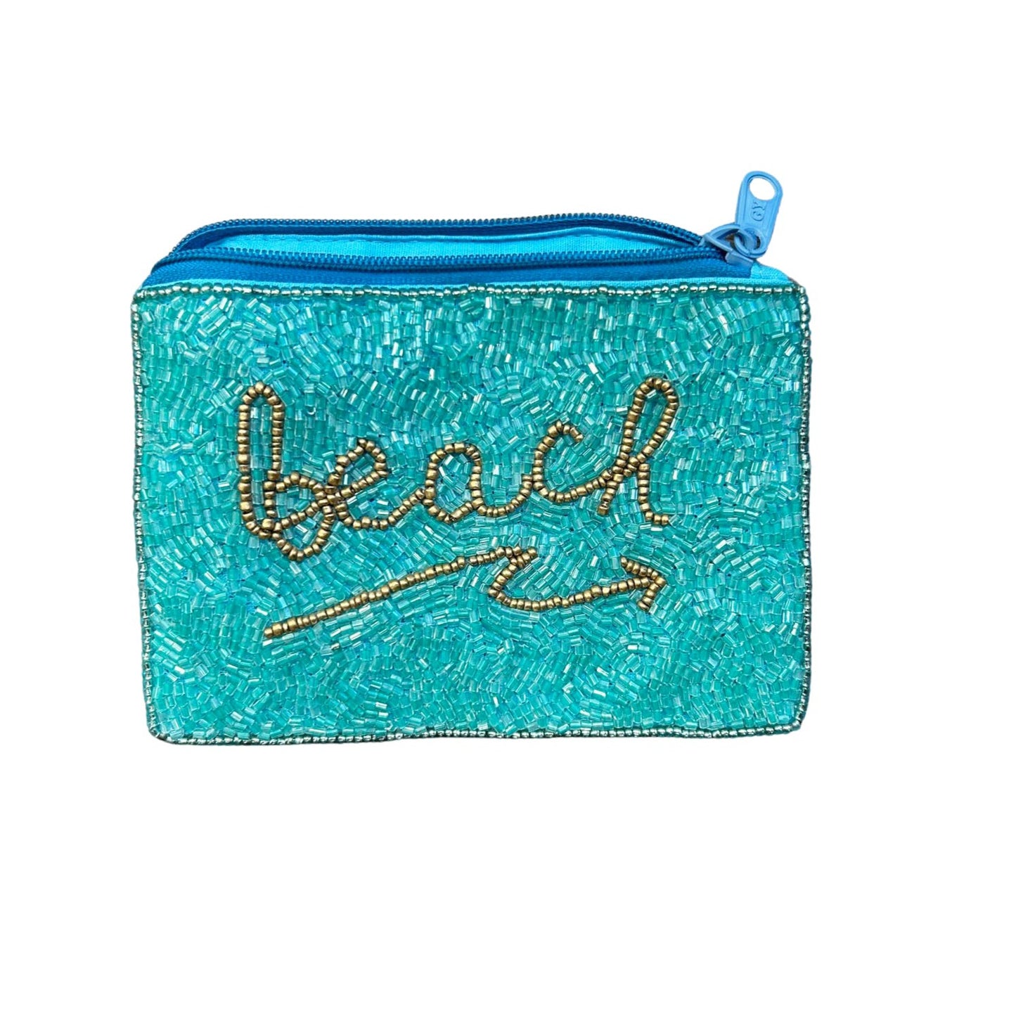 Blue Beach Beaded Zipper Coin & Card Bag