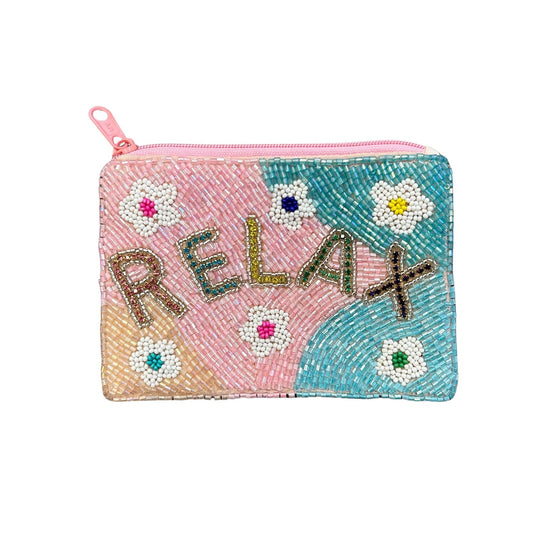 Daisy Relax Beaded Zipper Coin & Card Bag