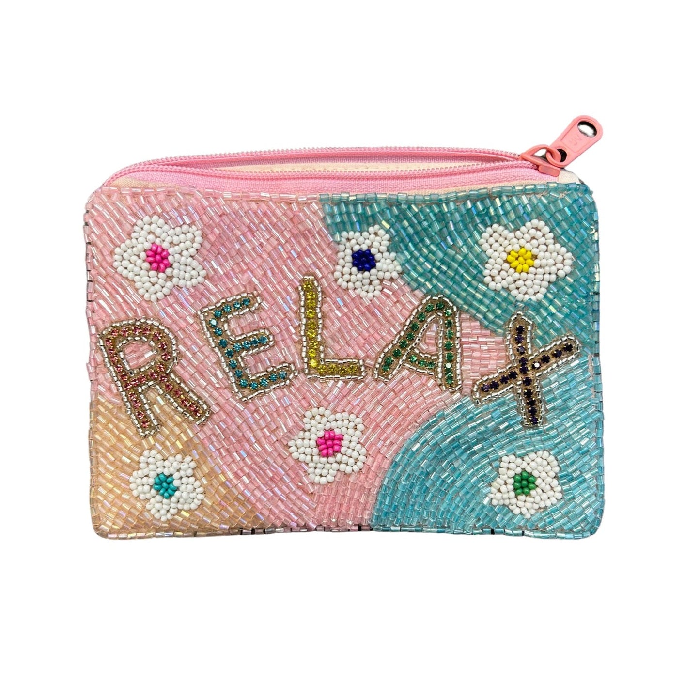 Daisy Relax Beaded Zipper Coin & Card Bag