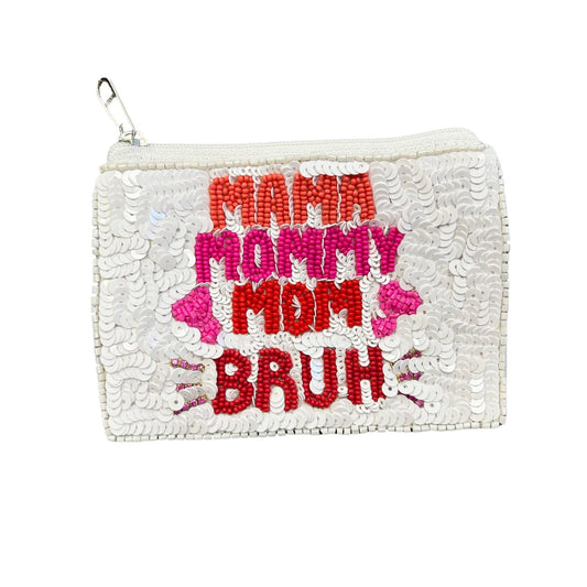 Mama Mommy Mom Bruh Beaded Zipper Coin & Card Bag