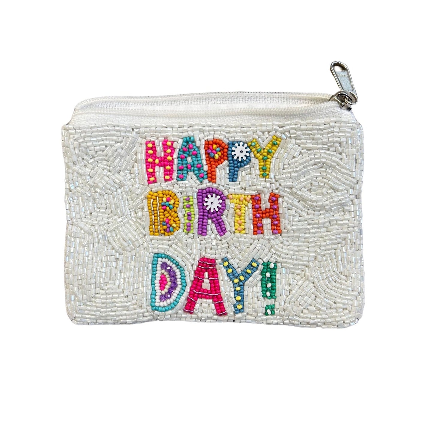 Happy Birthday Beaded Zipper Coin & Card Bag