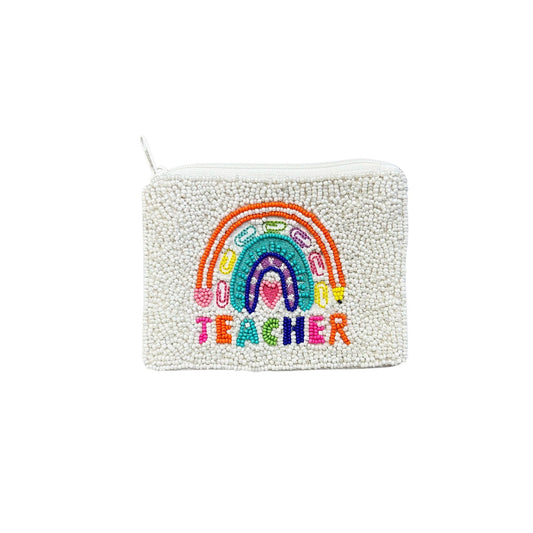Rainbow Teacher Beaded Zipper Coin & Card Bag