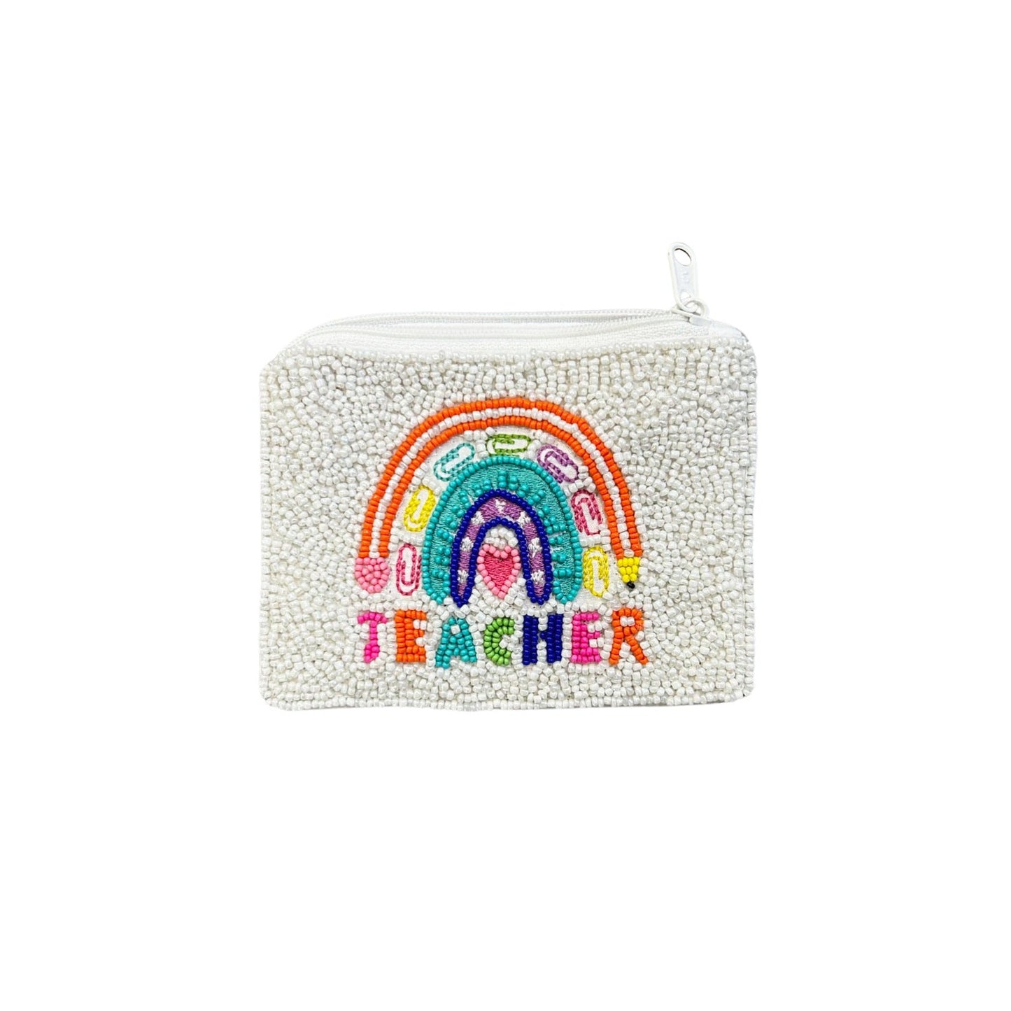 Rainbow Teacher Beaded Zipper Coin & Card Bag