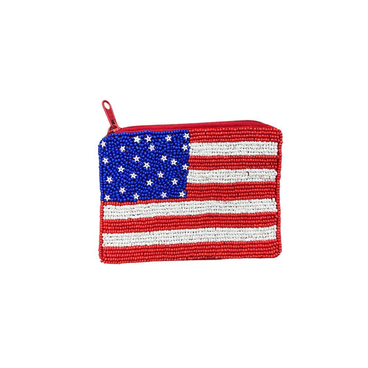 American Flag Beaded Zipper Coin & Card Bag