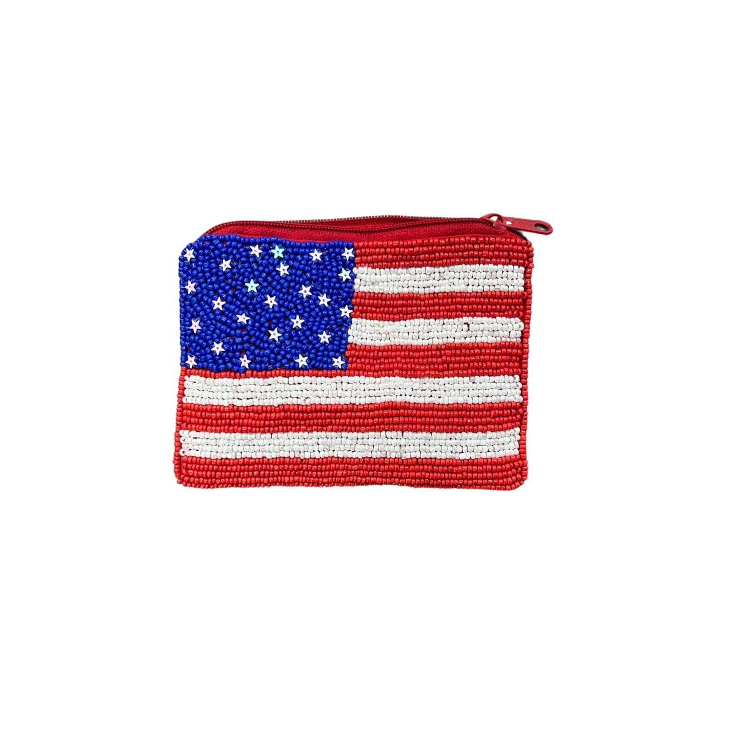 American Flag Beaded Zipper Coin & Card Bag