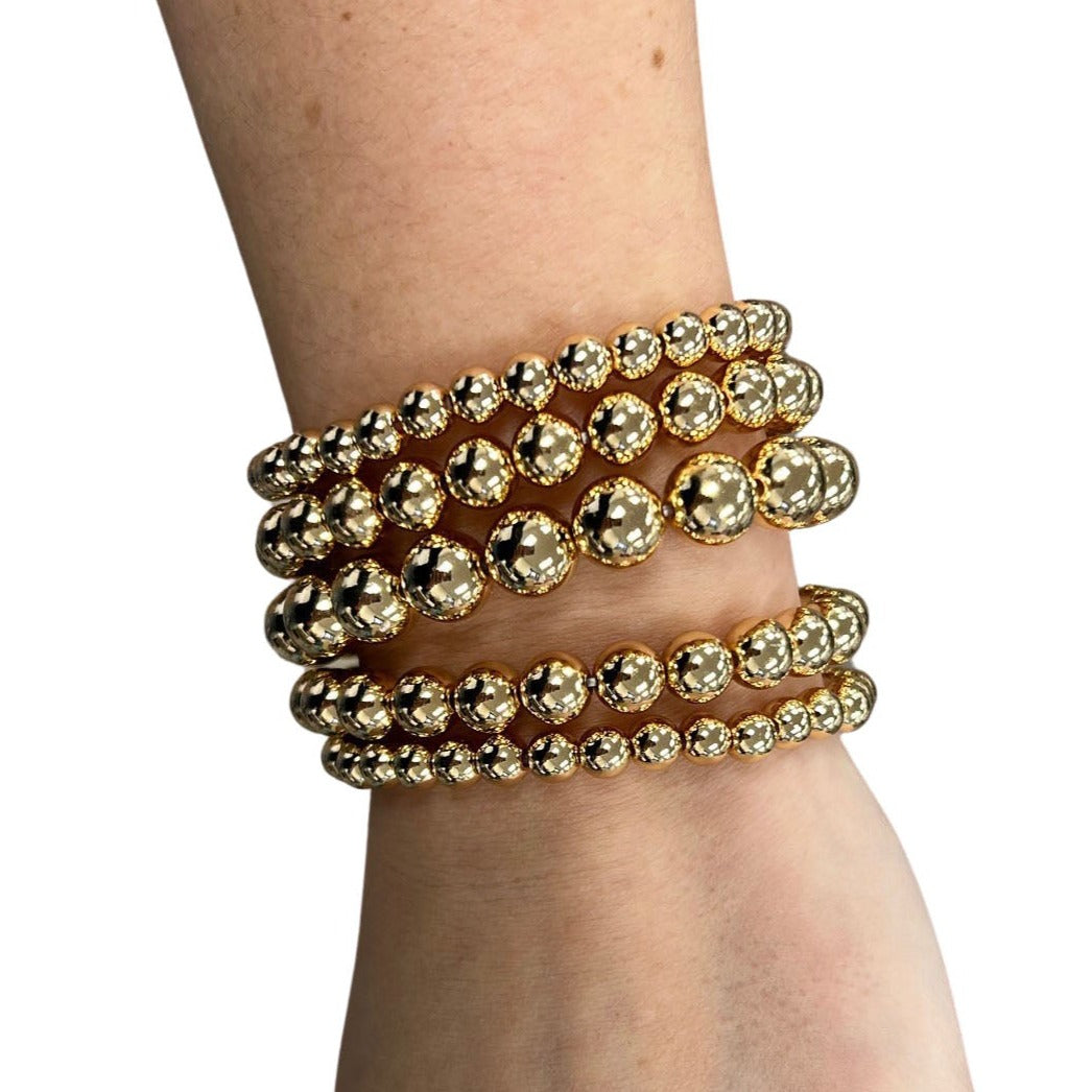 Gold Round Beaded Stretch Bracelet - In 3 Sizes
