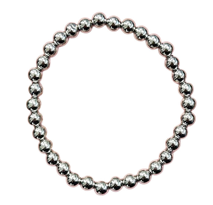 Silver Round Beaded Stretch Bracelet - In 3 Sizes
