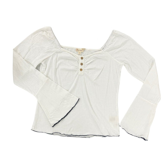 Bell Sleeve Ribbed Jersey Knit Top - White