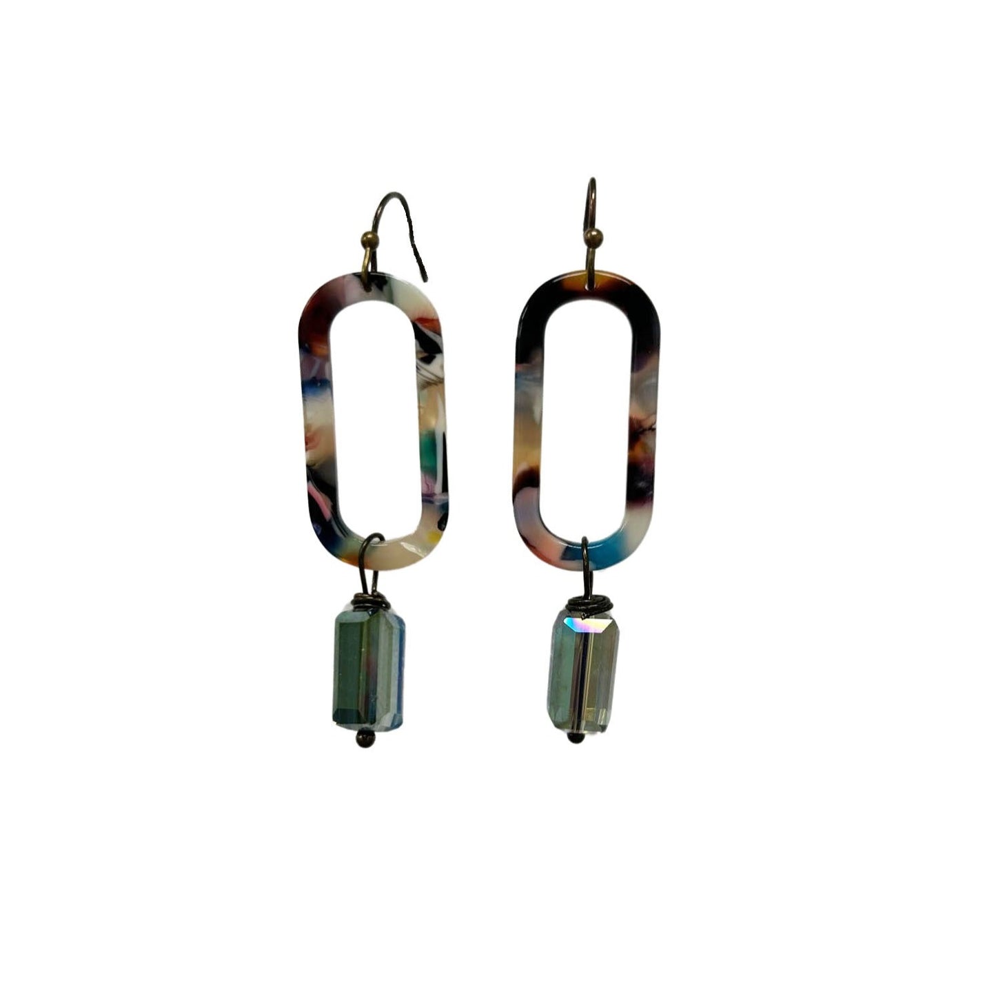 Iridescent Charm Oval Hook Earrings - Hand Made