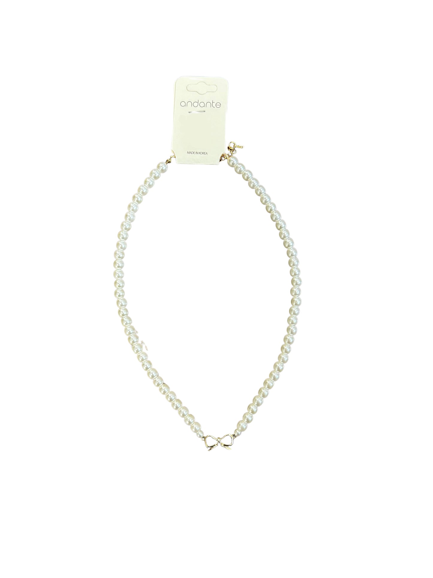 Full Pearl Necklace With Gold Bow Center Charm