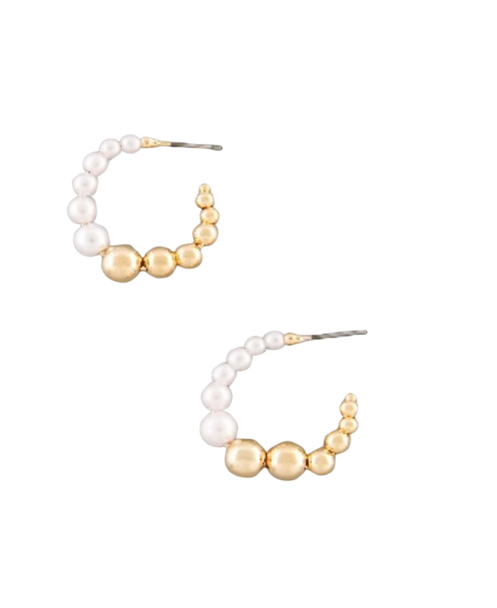 Pearl & Gold Ball Graduated Hoop Earrings