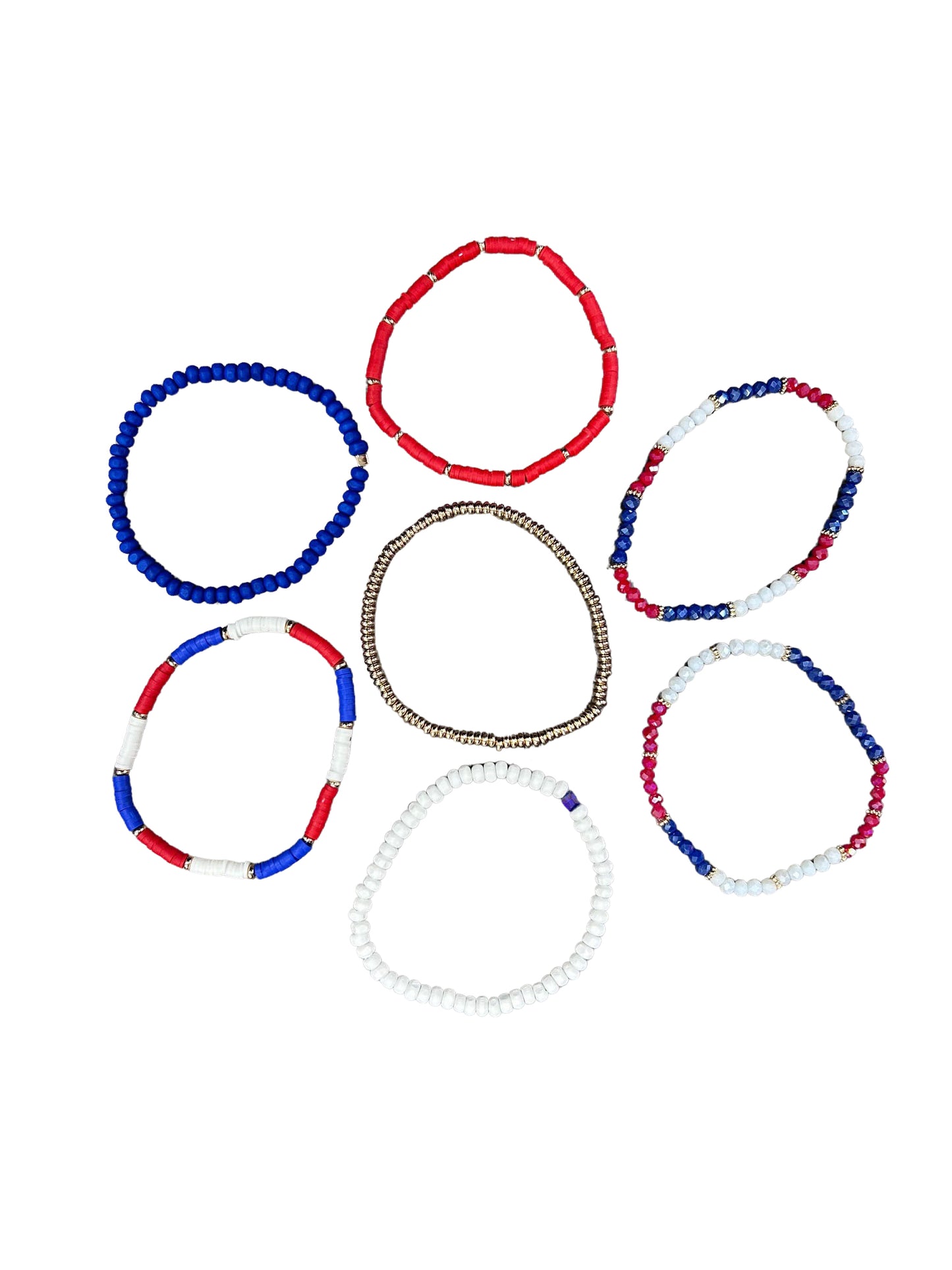 Patriotic Mini Glass, Wood, & Fimo Bead Bracelets - 7 Pack