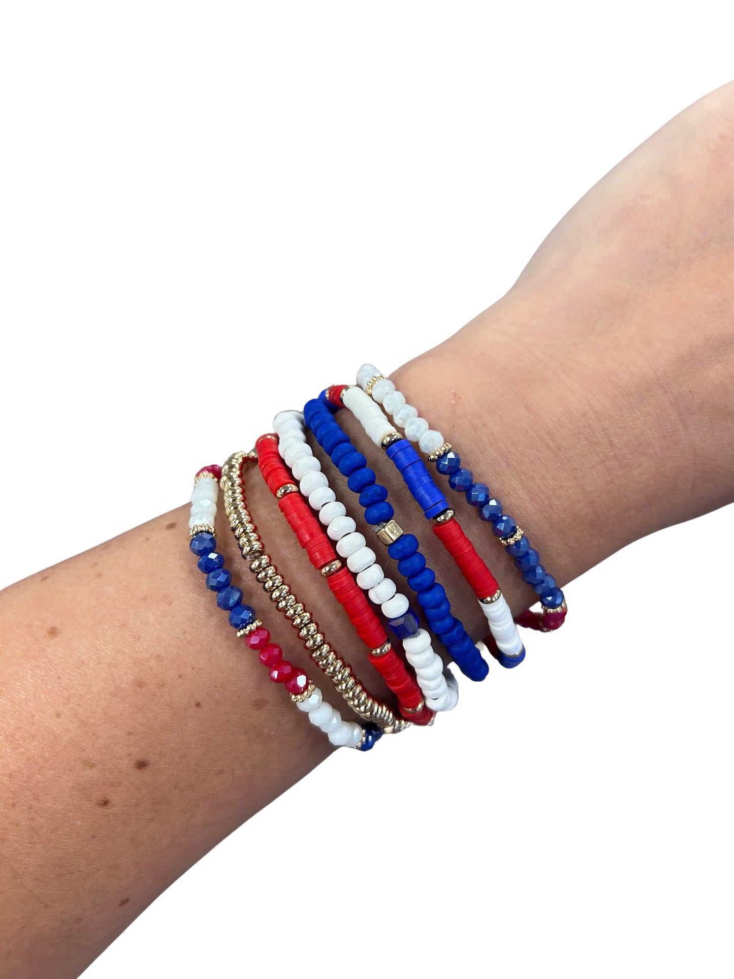 Patriotic Mini Glass, Wood, & Fimo Bead Bracelets - 7 Pack