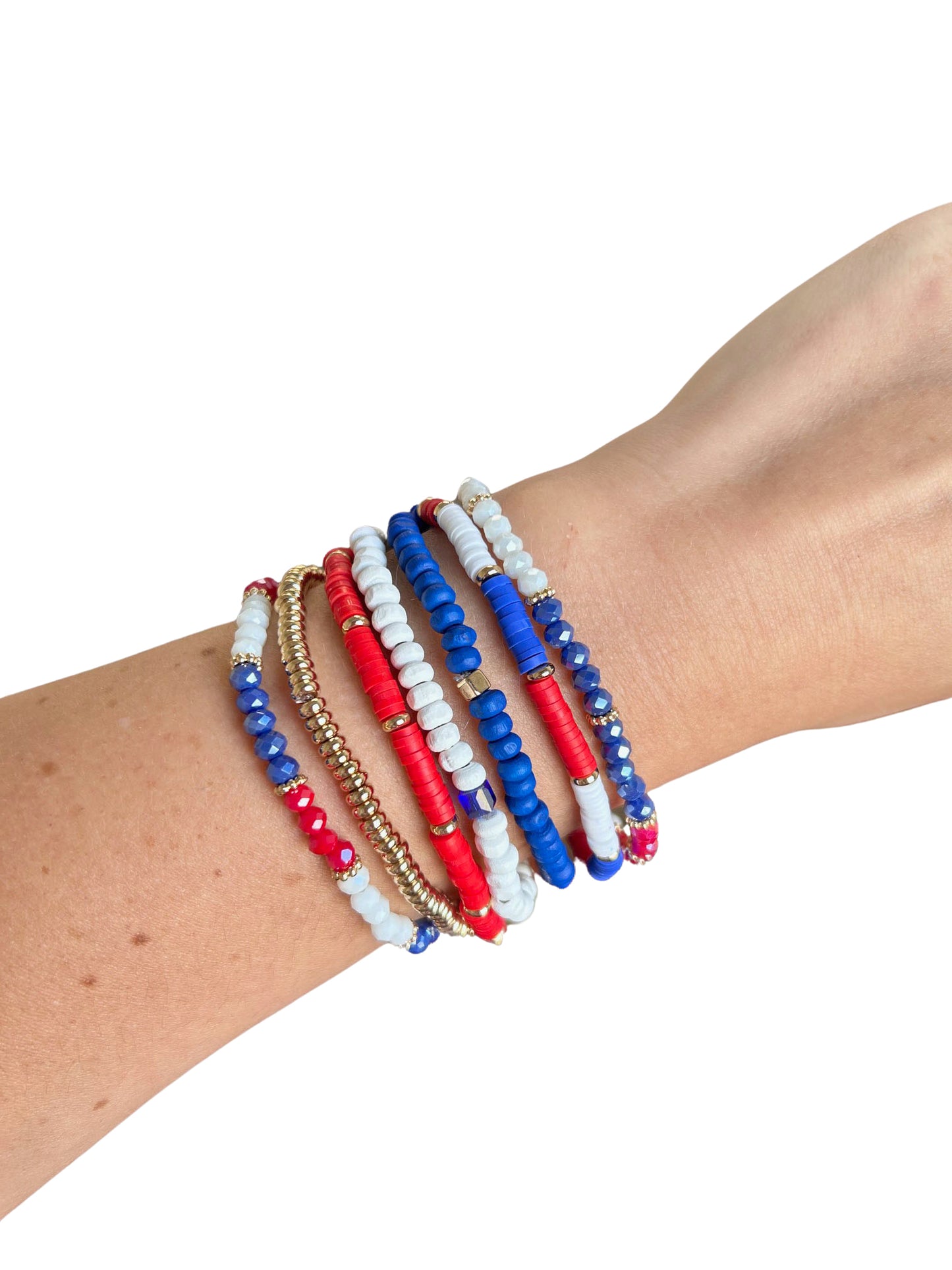 Patriotic Mini Glass, Wood, & Fimo Bead Bracelets - 7 Pack