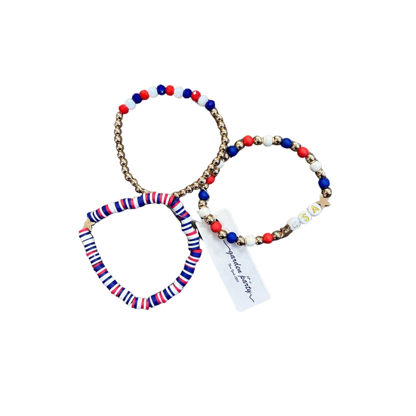 USA Red, White, & Blue Fimo beaded Bracelet 3 Pack