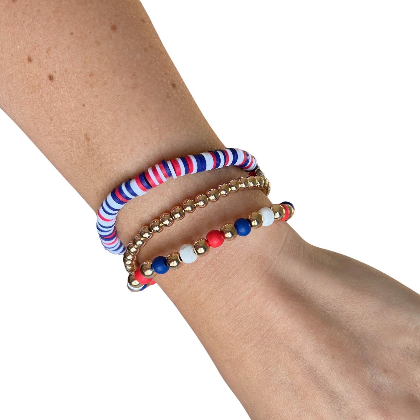 USA Red, White, & Blue Fimo beaded Bracelet 3 Pack