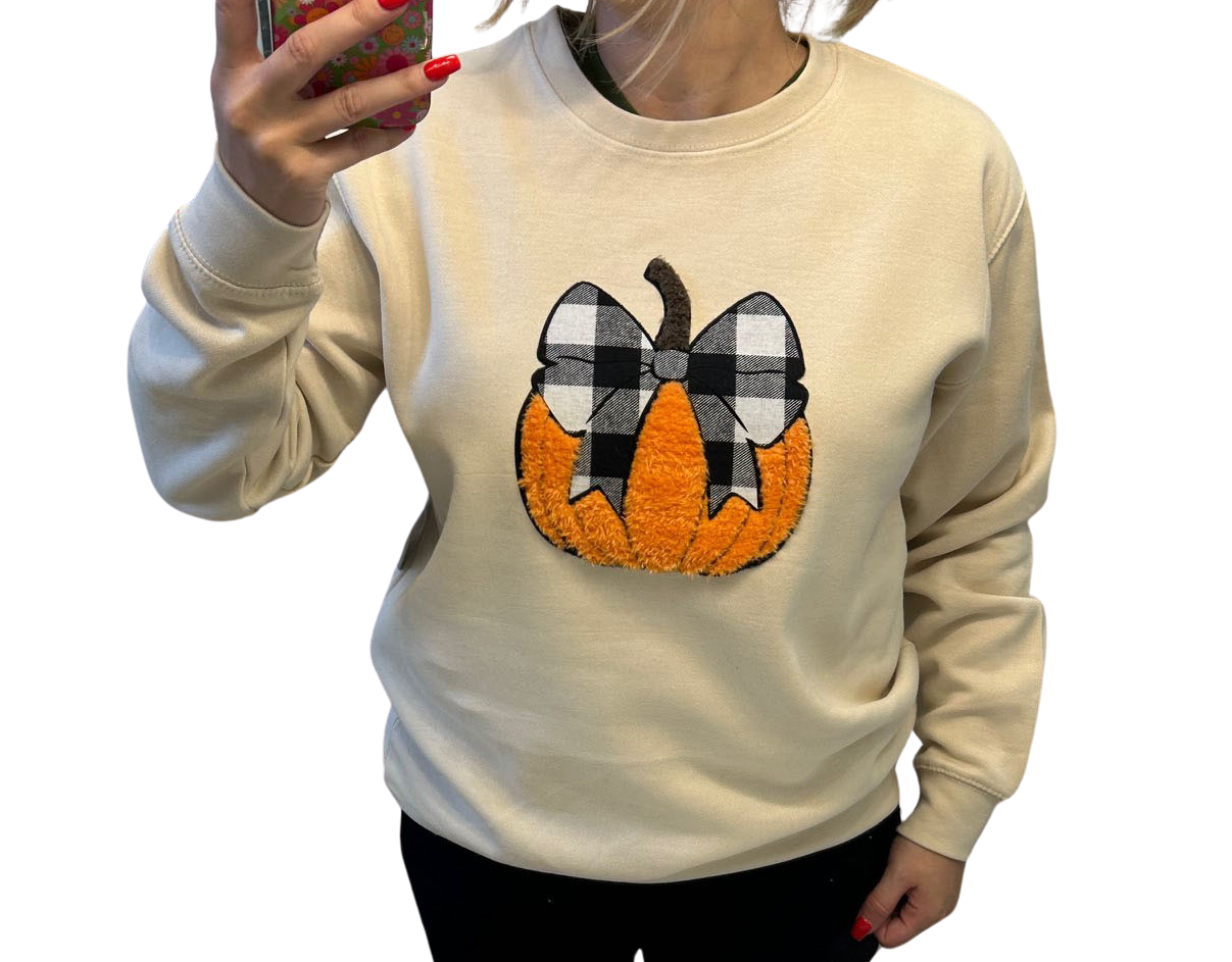 Pumpkin Patch Plaid Bow Crew Neck Sweatshirt - In 2 Colors