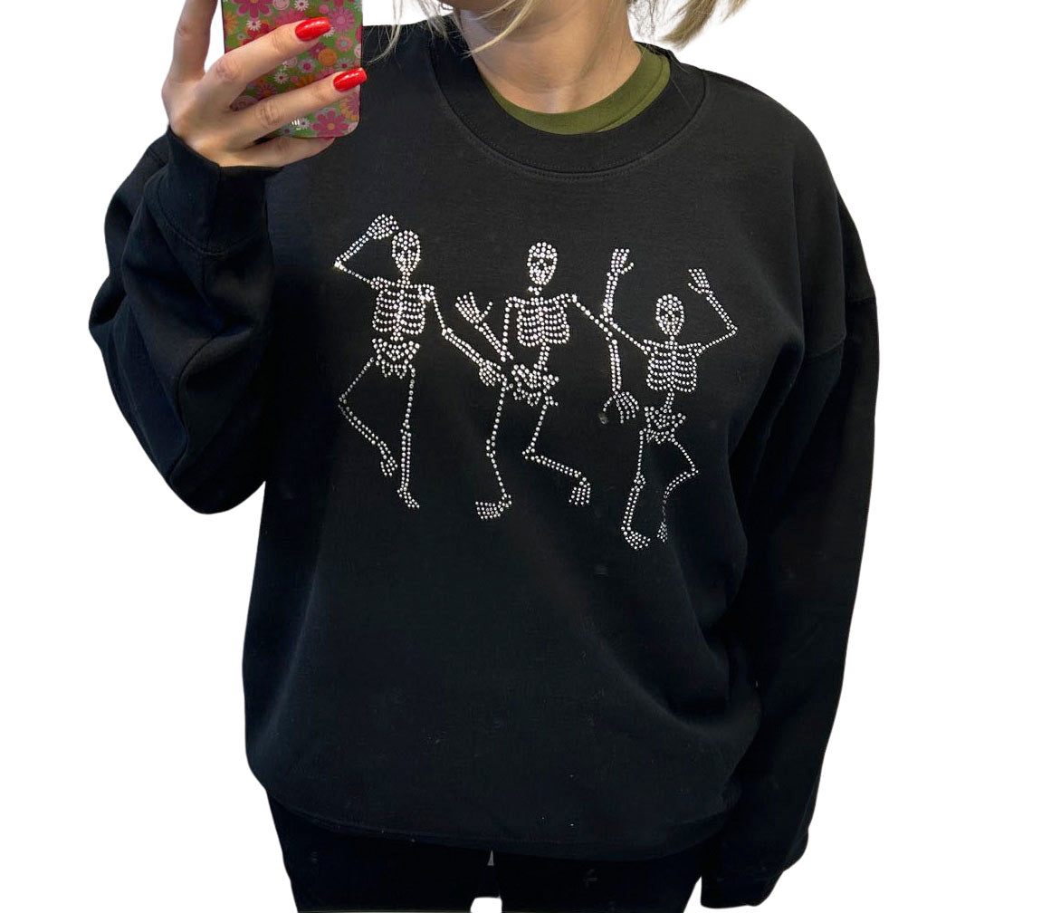 Dancing Skeletons Crew Neck Sweatshirt - In Black