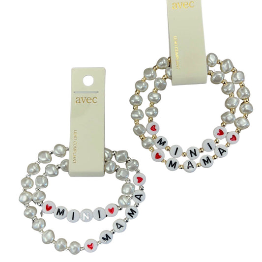 Mama & Mini Pearl Bead Bracelet Set - In Gold & Silver