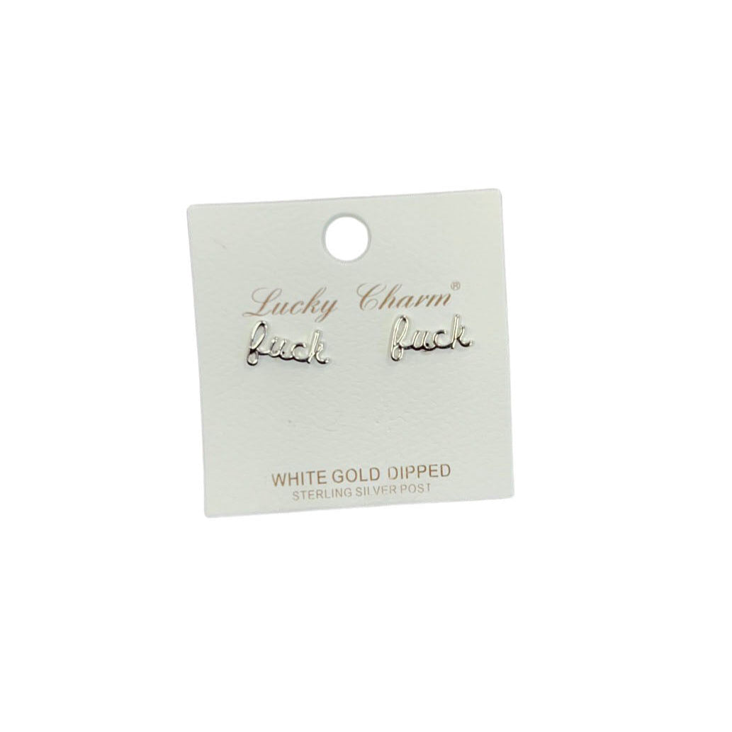 Cursive Dainty FUCK Post Back Earrings - In Gold & Silver