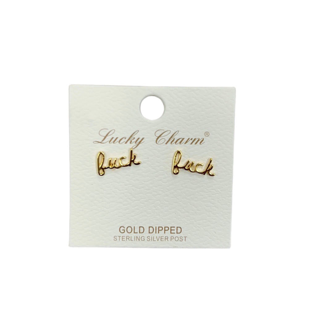 Cursive Dainty FUCK Post Back Earrings - In Gold & Silver