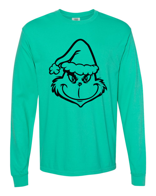 Grinch Outline Long Sleeve Tee - Green