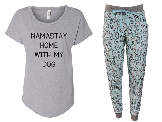 Namastay Home With My Dog Baby Blue Puppy Jogger Pajama Set