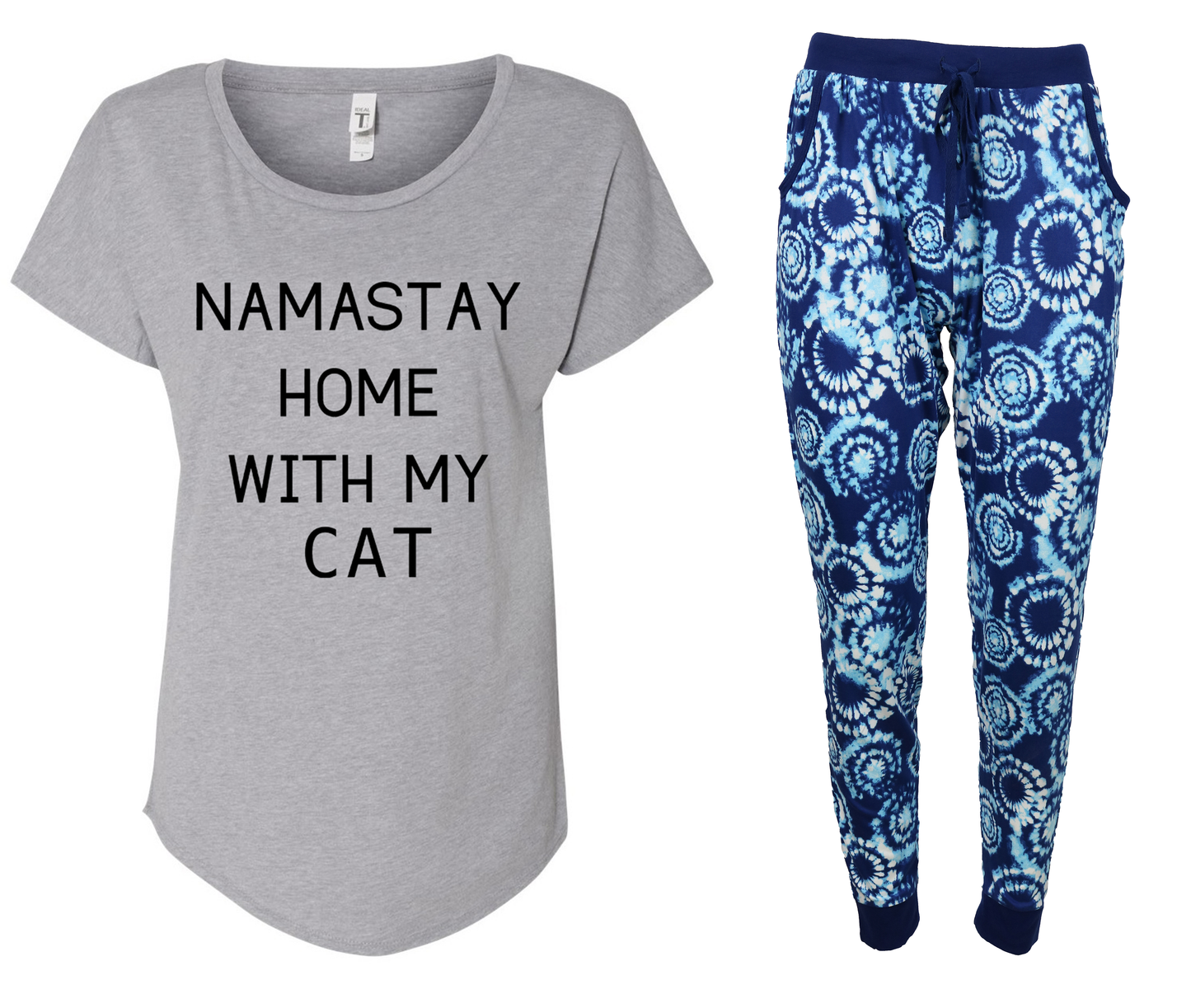 Namastay Home With My Cat Blue Tie Dye Jogger Pajama Set