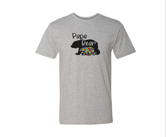 Papa Bear Autism Awareness Men's Tee Shirt - Grey